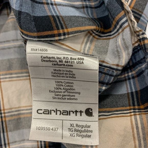 Carhartt Essential Plaid Shirt Mens Extra Large Blue Relaxed Fit Casual 103550 - Picture 8 of 12